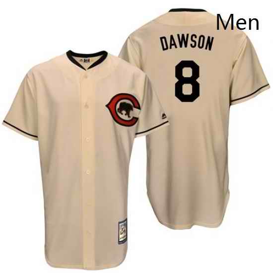 Mens Majestic Chicago Cubs 8 Andre Dawson Replica Cream Cooperstown Throwback MLB Jersey